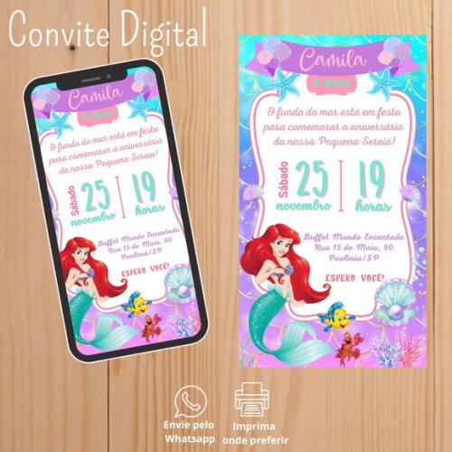 Convite Digital Pequena Sereia Ariel