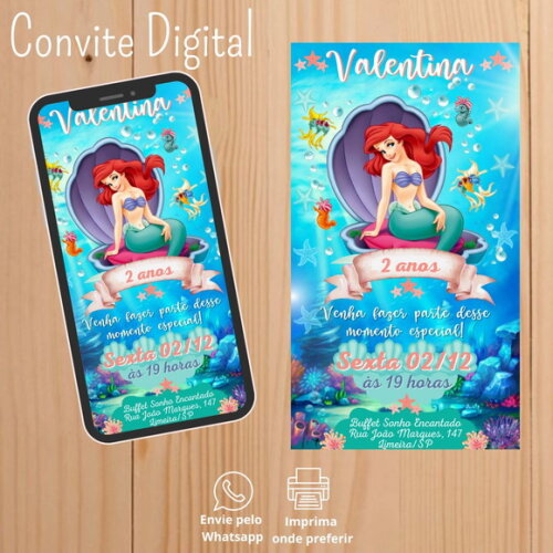 Convite Digital Pequena Sereia Ariel