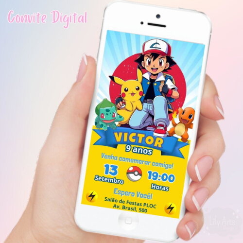 Convite Digital Pokemon Menino
