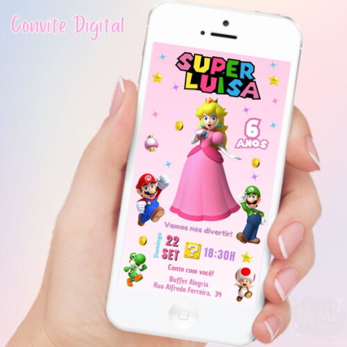 Convite Digital Princesa Peach Mario Bros