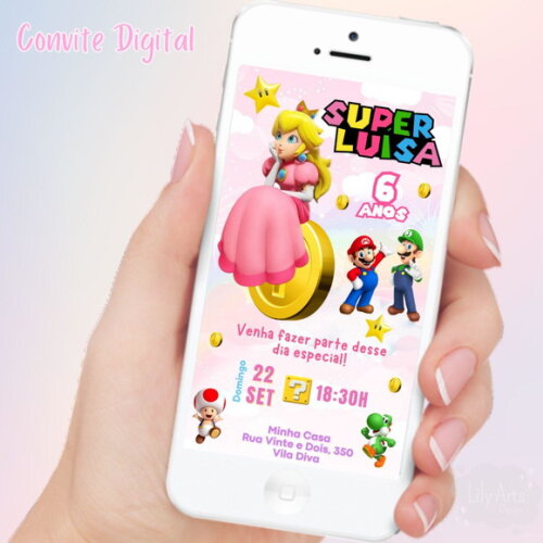 Convite Digital Princesa Peach Mario Bros