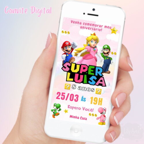 Convite Digital Princesa Peach Mario Bros