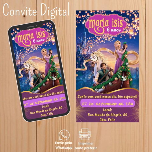 Convite Digital Rapunzel - Enrolados