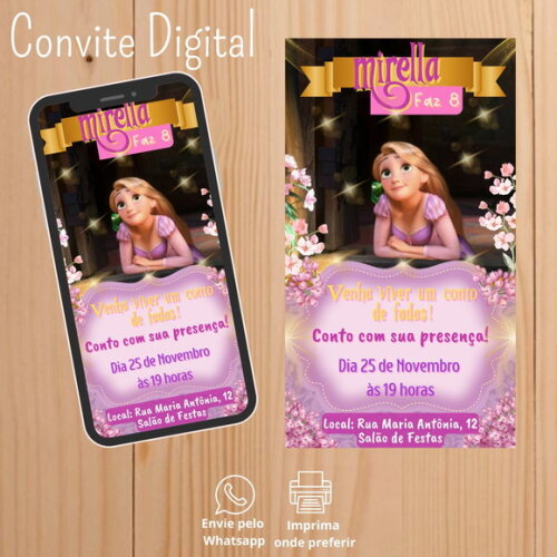 Convite Digital Rapunzel - Enrolados