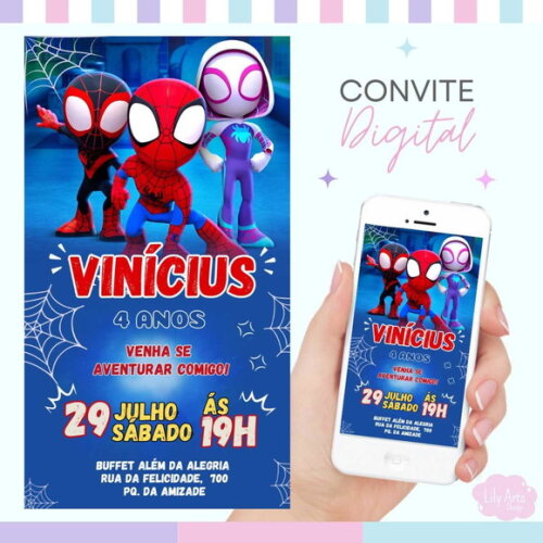 Convite Digital Spidey e Seus Amigos Espetaculares