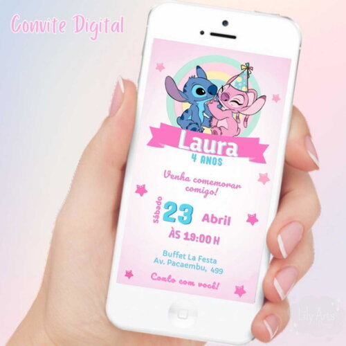 Convite Digital Stitch e Angel