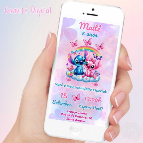 Convite Digital Stitch e Angel