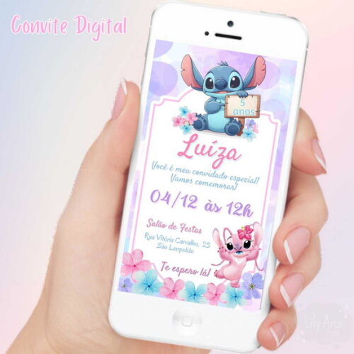 Convite Digital Stitch e Angel
