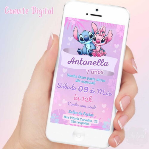 Convite Digital Stitch e Angel