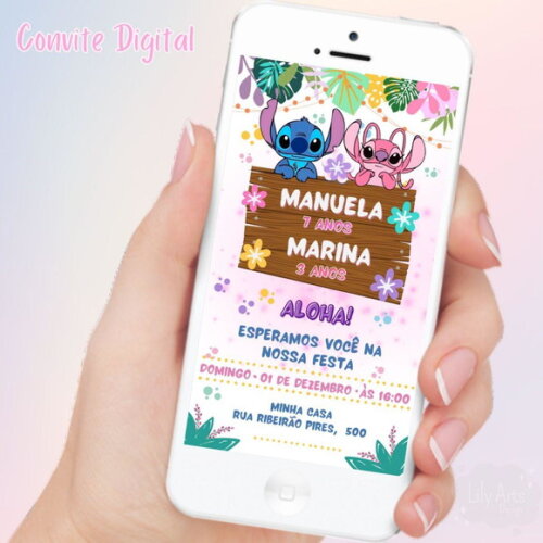 Convite Digital Stitch e Angel