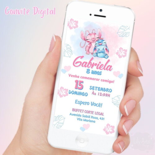 Convite Digital Stitch e Angel