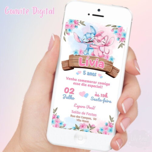 Convite Digital Stitch e Angel
