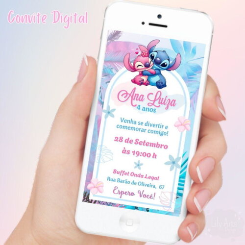 Convite Digital Stitch e Angel