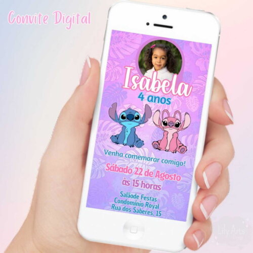 Convite Digital Stitch e Angel com Foto