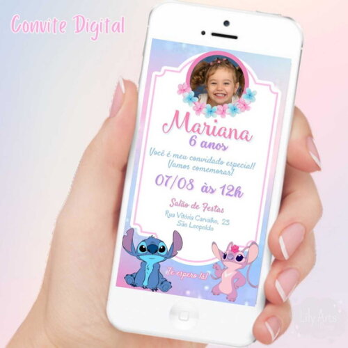 Convite Digital Stitch e Angel com Foto