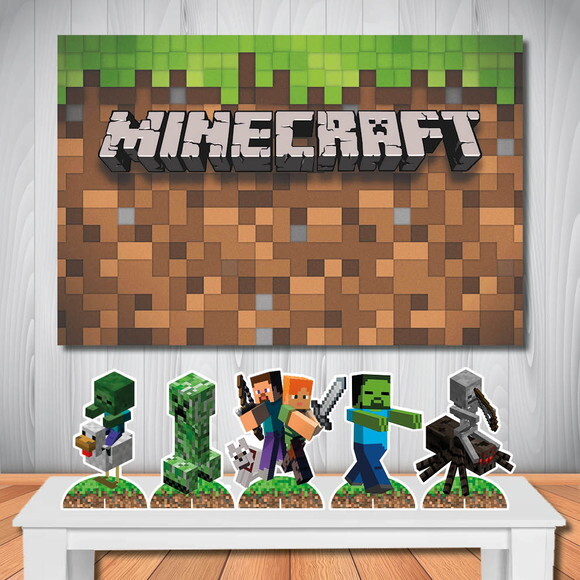 Kit Aniversário Mega Painel + Display Minecraft Fundo