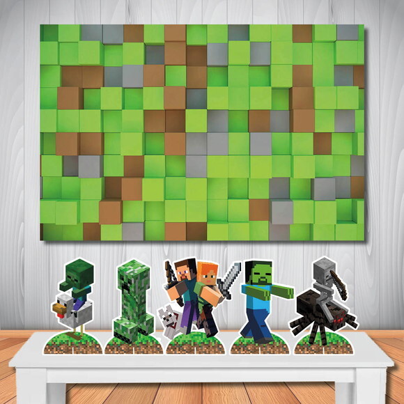 Kit Aniversário Top Painel + Display Minecraft Fundo