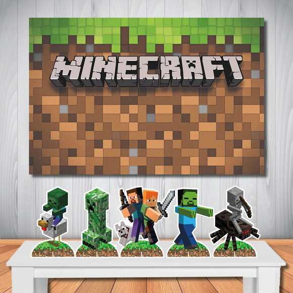 Kit Aniversário Top Painel + Display Minecraft Fundo