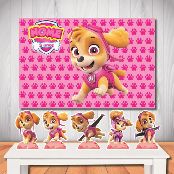 Kit Aniversário Top Painel de Festa + Display Skye Patrulha