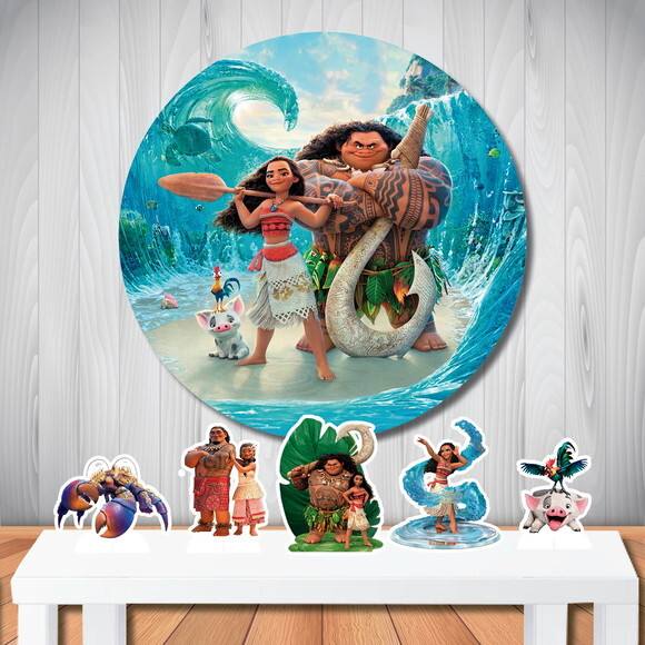 Kit Cenário de Aniversário Moana Painel Redondo e Display