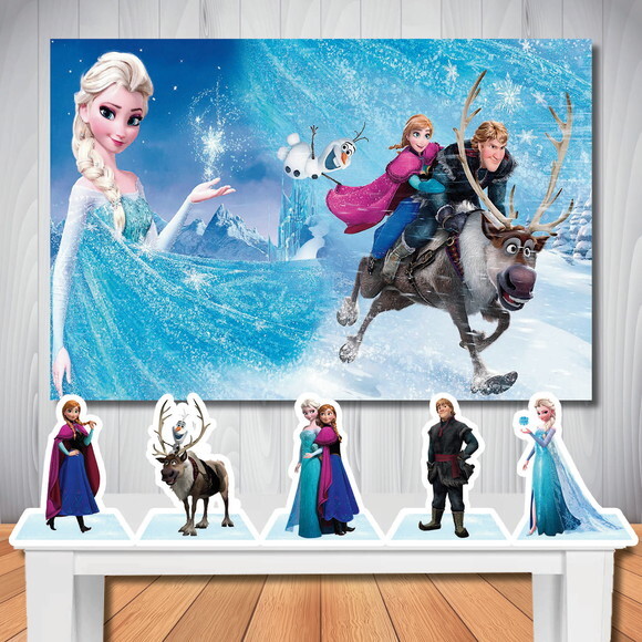 Kit Cenário Festa Frozen Painel 1,50x1,00m e Display de Mesa
