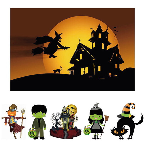 Kit Cenário Festa Halloween - Painel em Lona e 5 Displays