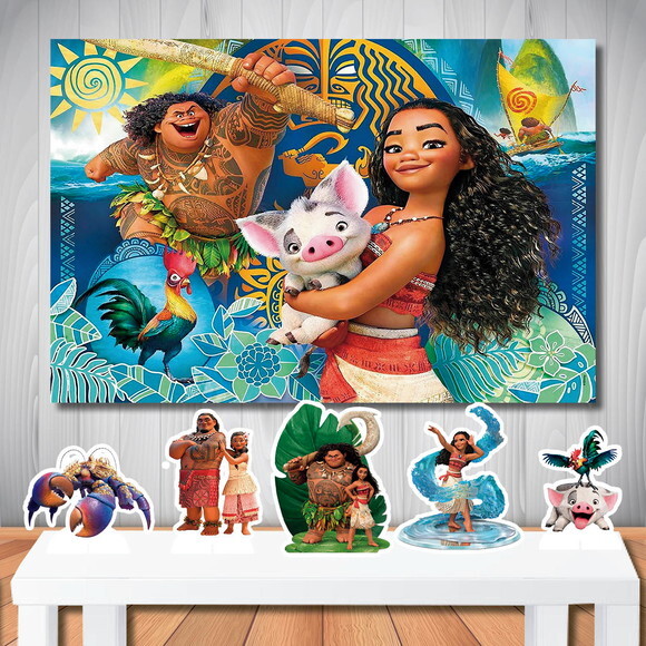 Kit Cenário Festa Moana Painel Decoração e Totem de Mesa