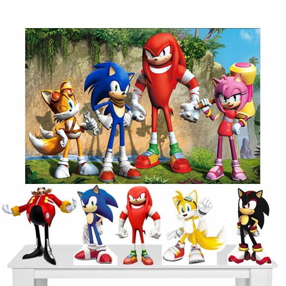 Kit Cenário Festa Sonic - Painel em Lona e 5 Displays