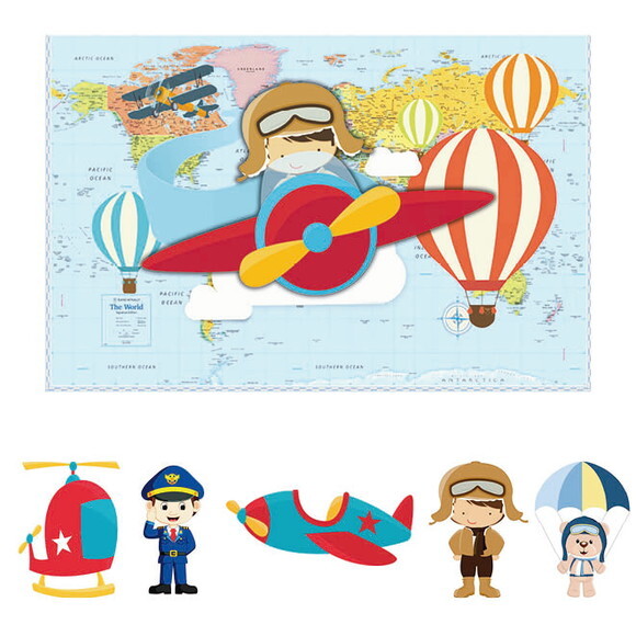 Kit Cenário Infantil o Aviador - Painel em Lona e 5 Displays