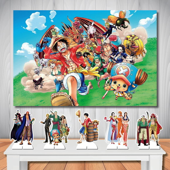 Kit Cenário Painel de Aniversário e Totem de Mesa One Piece