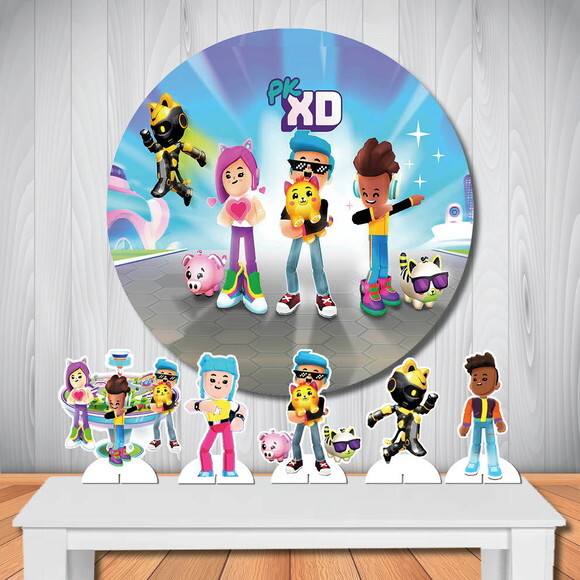 Kit Cenário Painel de Festa Redondo 1,5x1,5m e Display Pkxd4