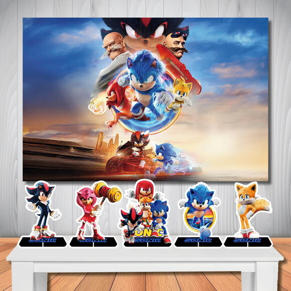 Kit Cenário Painel de Festa Top e Display de Mesa Sonic 3