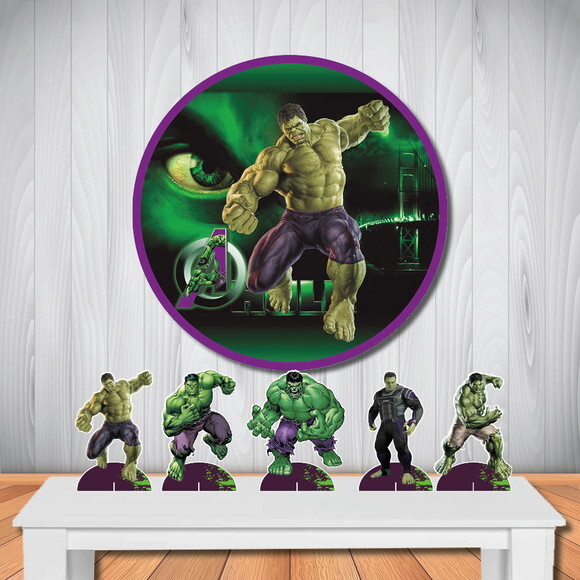 Kit Cenário Painel Redondo de Festa e Display de Mesa Hulk