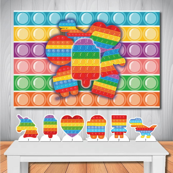Kit Cenário Popit Fidget Toys Display e Painel de Festa