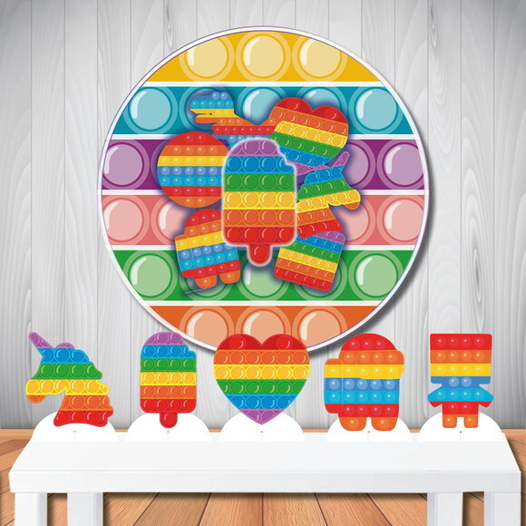 Kit Cenário Popit Fidget Toys Painel Redondo e Totem de Mesa