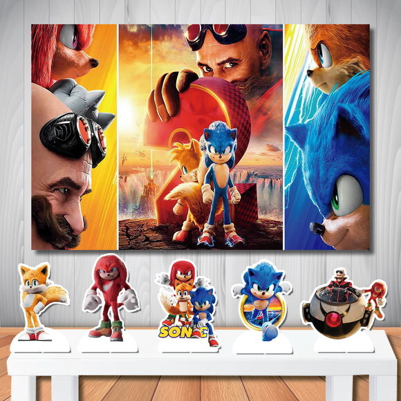 Kit Cenário Sonic Filme 2 Painel de Festa e Totem de Mesa