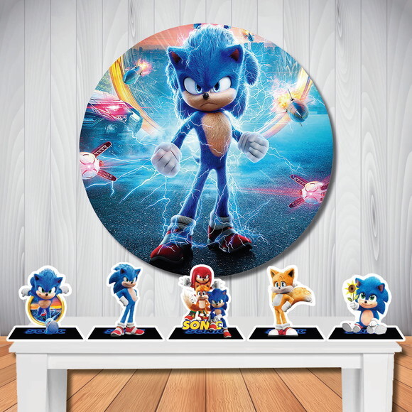 Kit Cenário Sonic Filme Painel Redondo e Display de Mesa