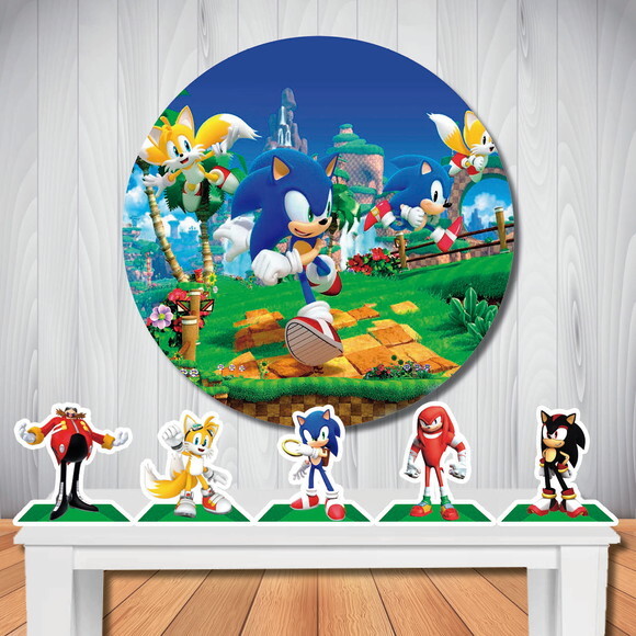 Kit Cenário Sonic Filme Painel Redondo e Display de Mesa