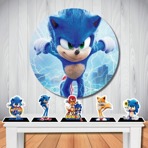 Kit Cenário Sonic Filme Painel Redondo e Display de Mesa