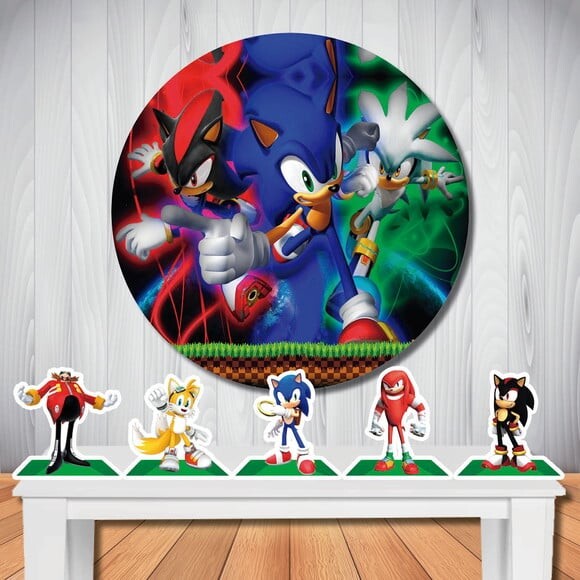 Kit Cenário Sonic Filme Painel Redondo e Display de Mesa