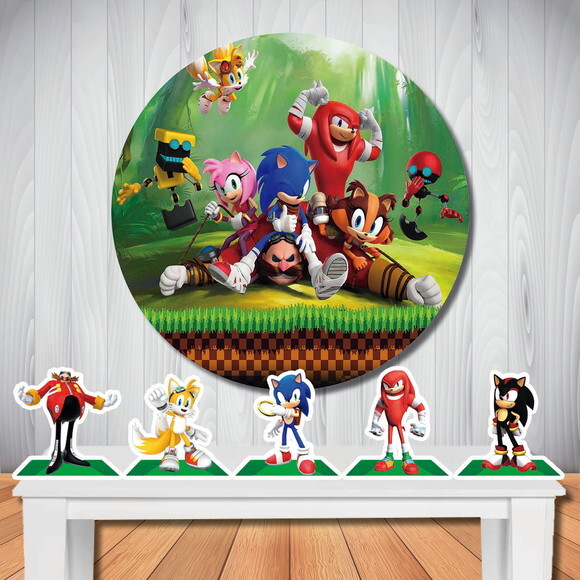 Kit Cenário Sonic Filme Painel Redondo e Display de Mesa