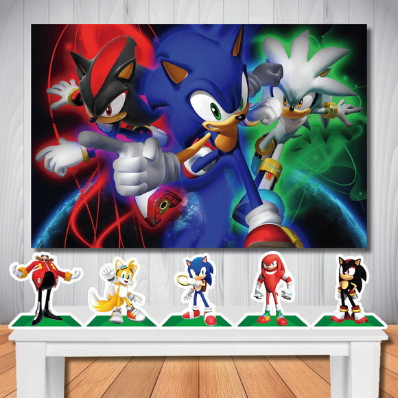 Kit Cenário Sonic Painel de Aniversário e Display de Mesa