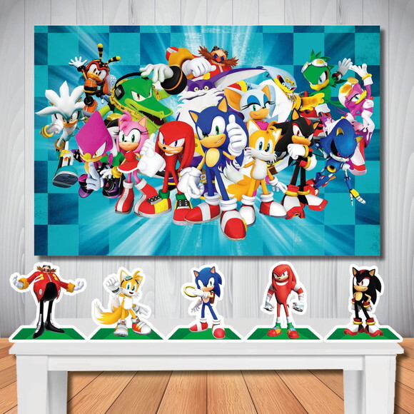 Kit Cenário Sonic Painel de Aniversário e Display de Mesa