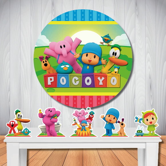 Kit de Festa Pocoyo Painel Redondo e Totem de Mesa