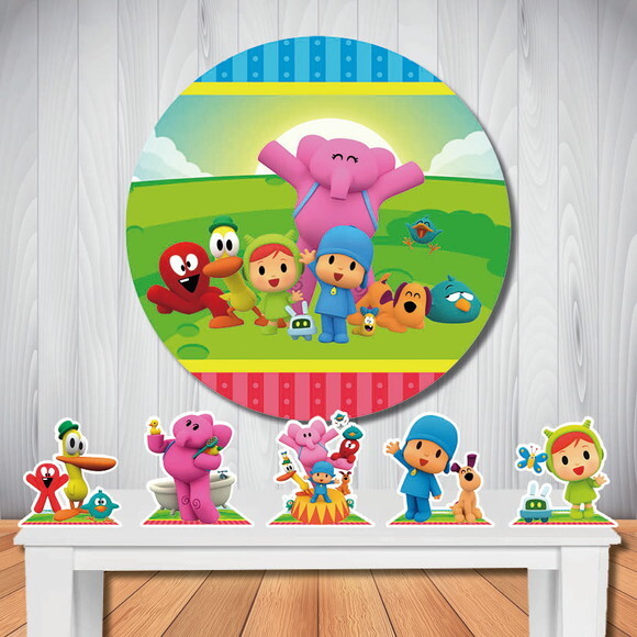 Kit de Festa Pocoyo Painel Redondo e Totem de Mesa