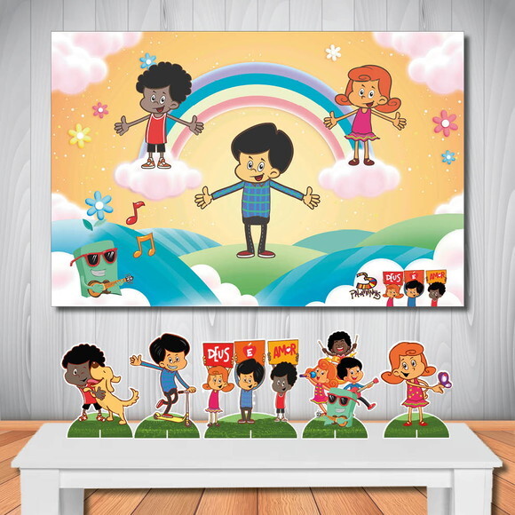 Kit Decoração 3 Palavrinhas Painel de Aniversário e Totem