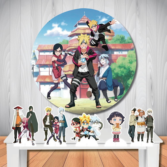 Kit Decoração Boruto Painel Redondo de Aniversário e Totem