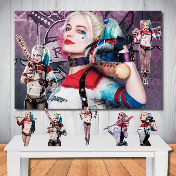 Kit Decoração de Festa Arlequina, Painel 1,50x1,00m e Totem