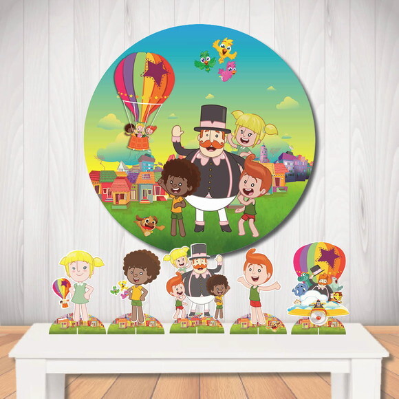 Kit Decoração de Festa Mundo Bita Painel Redondo e Totem