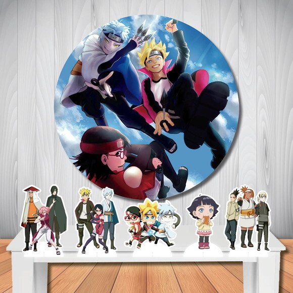 Kit Decoração Festa Boruto Painel Redondo e Display de Mesa